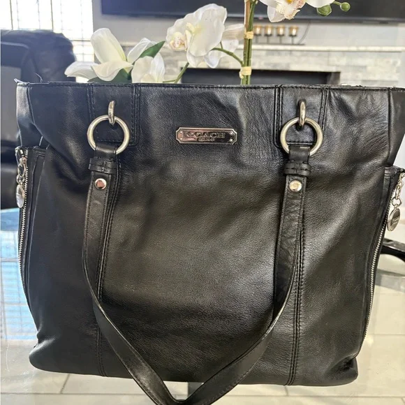Coach Black Leather Handbag with Silver Accents - Picture 2 of 8